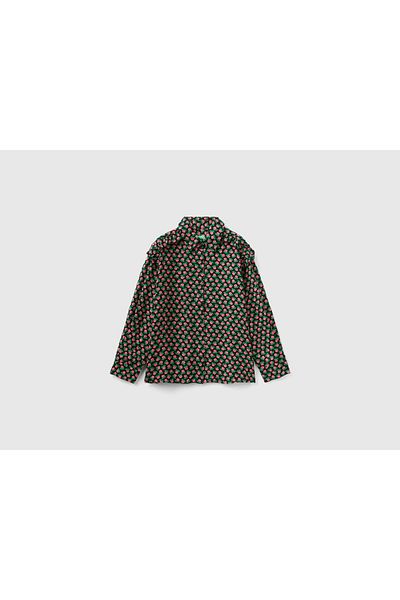 United Colors of Benetton Girls' Fully Embellished Ruffled Shoulder Shirt