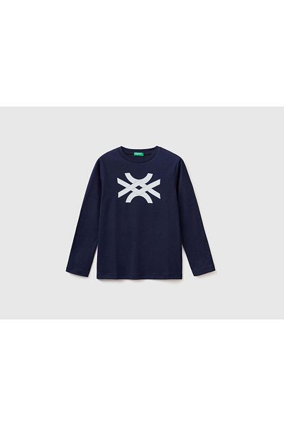 United Colors of Benetton Long Sleeve T-Shirt with Kids' Logo for Boys and Girls