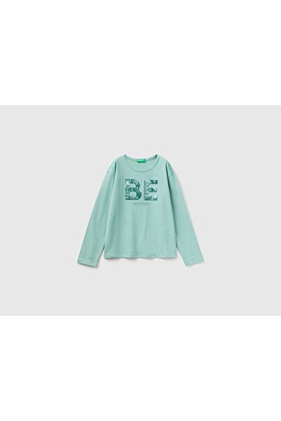 United Colors of Benetton تي شيرت قطني بأكمام طويلة للأطفال مع ترتر