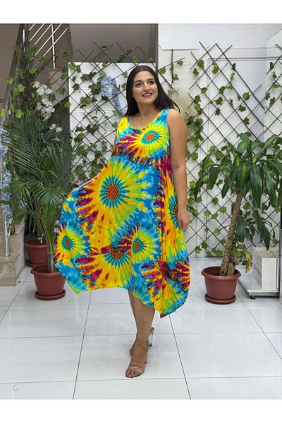 Punta Otantik Bd13305 Viscose Sleeveless Basement Tie-Dye Dress