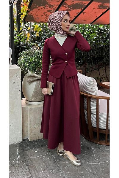 BİNAAR Seasonal Scuba Skirt Burgundy