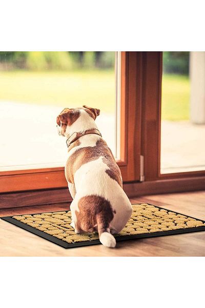 House Day Entrance Mat, Rubber/polypropylene, Beige/black, 41 X 61 Cm