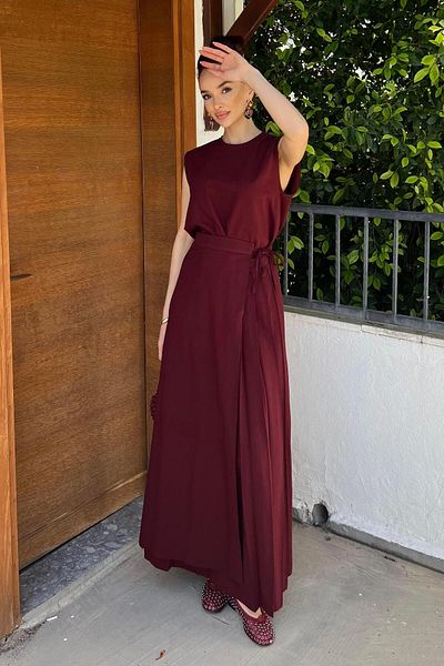 BİNAAR Linen Skirt Burgundy
