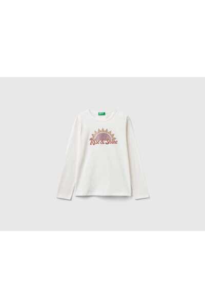 United Colors of Benetton Organic Cotton Long Sleeve Kids' T-Shirt with Sun P...
