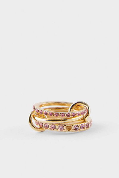 DeFacto Women's 3-Piece Pink Stone Joinable Gold Ring F6229Axns