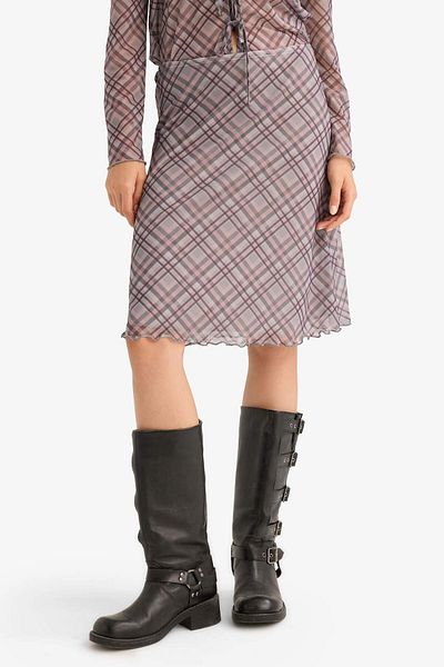 DeFacto A Form Checked Regular Waist Tulle Midi Skirt F7790Ax25Au