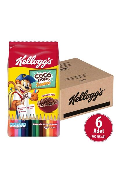 Kellogg's Coco Pops Jumbos Bts Mısır Gevreği 700x6 Adet, Lif, Demir Ve 6 Vitamin Içerir
