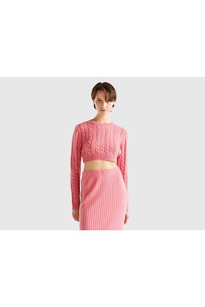 United Colors of Benetton Women's Long Sleeve Cut Wool Sweater