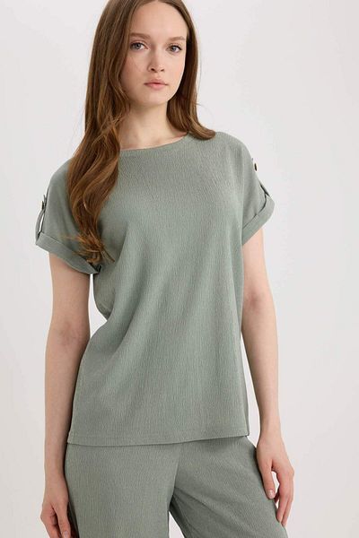 DeFacto Μπλουζάκι με κανονική εφαρμογή Crew Neck Basic μονόχρωμο κοντομάνικο μπλουζάκι D3198AX25SP