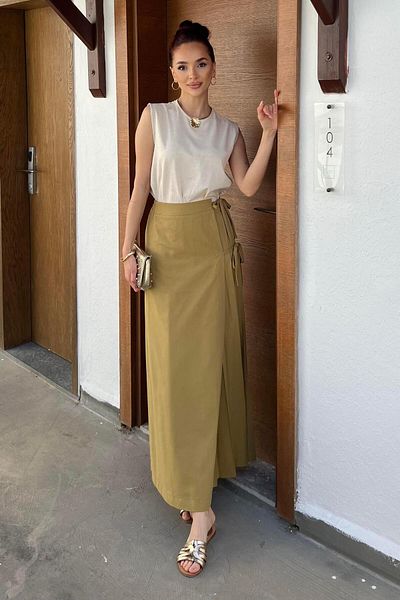 BİNAAR Linen Skirt Olive