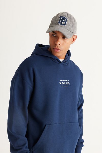 AC&Co / Altınyıldız Classics Men's Navy Blue Oversize Fit Loose Cut Hooded 3 Thread Cotton Sweatshirt