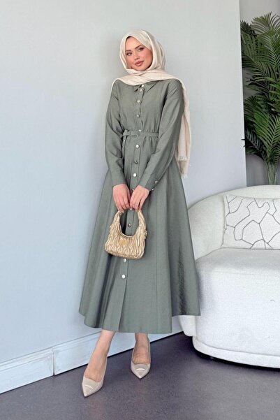 Şulemoda Giyim Φόρεμα με ζώνη Dalyan Χακί
