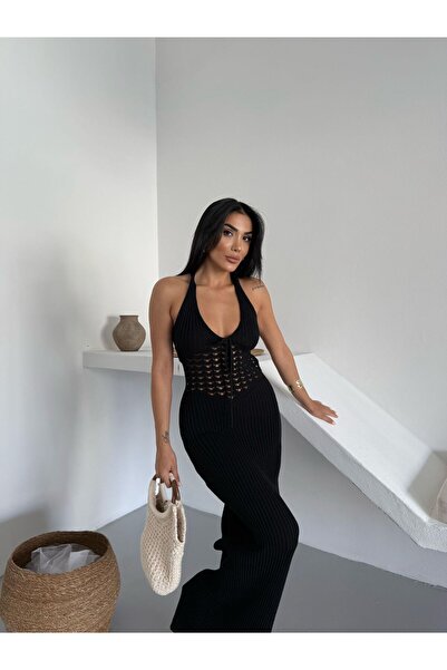 Esperi KADIN DEKOLTE DETAYLI SIRT BAĞLAMALI BOHEM TRİKO ELBİSE