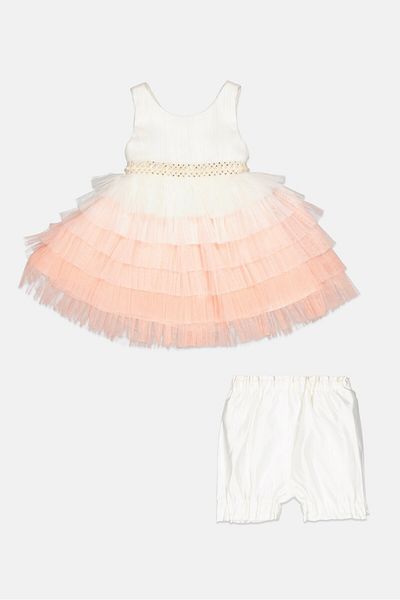 American Princess Toddlers Girl 2 Pcs Textured Mesh Party Dress With Shorts Set, Multicolor