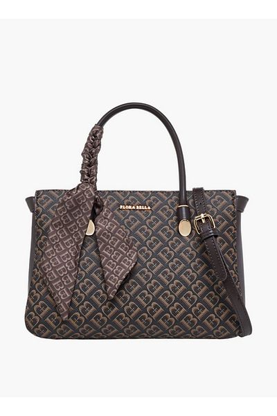Flora Bella by Shoexpress Flora Bella Scarf Accent Monogram Print Tote Bag with Zip Closure