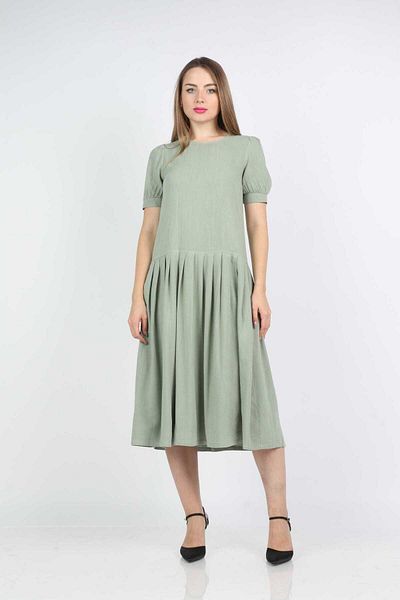 Nichii Solid Midi A-Line Dress with Short Sleeves