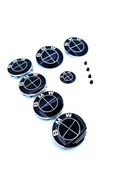 Aftermarket Set embleme compatibile BMW 7 piese + 4 bucse pini, negre full