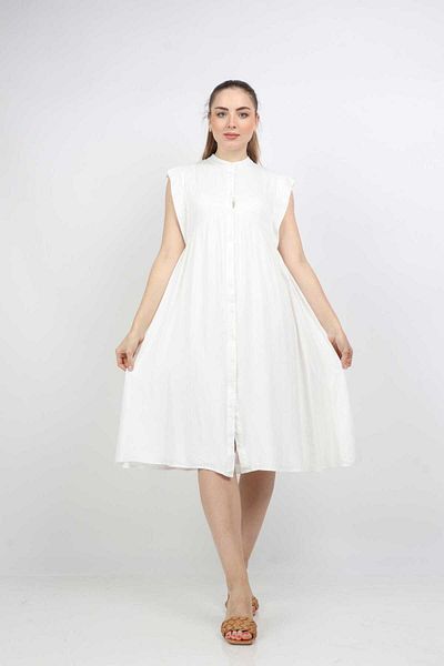 Nichii Short Simple A-Line Dress with Front Buttons and Short Butterfly Sleeves