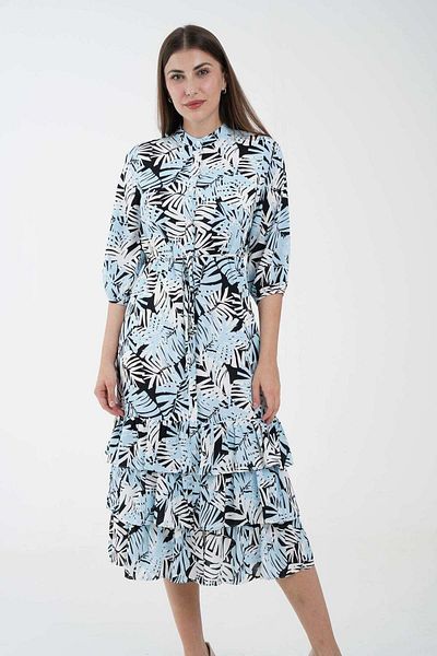 Nichii Women's Printed Midi Dress with Belted Waist and 3/4 Sleeves