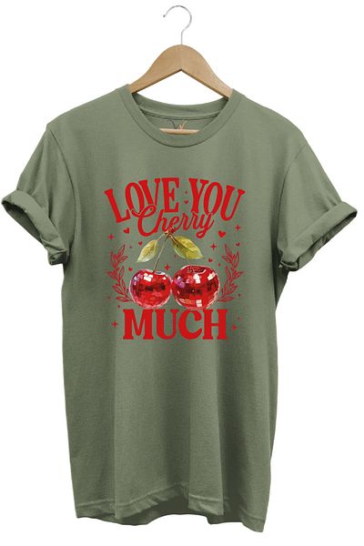 WİDİ Love You Cherry Much Written Cherry Printed 100% βαμβακερό μπλουζάκι Unisex Regular Fit