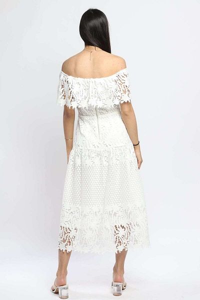 Nichii Embroidered Off-Shoulder Midi Dress with Short Sleeves