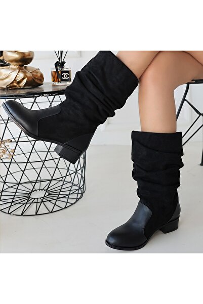 Zerenyus Jolin Μαύρες σουέτ Λεπτομερείς μπότες σε στυλ καουμπόη