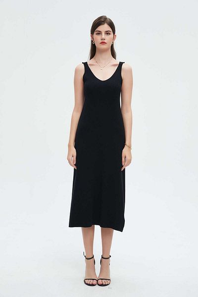 Nichii Women's Midi Dress with Open Neckline - Simple Style