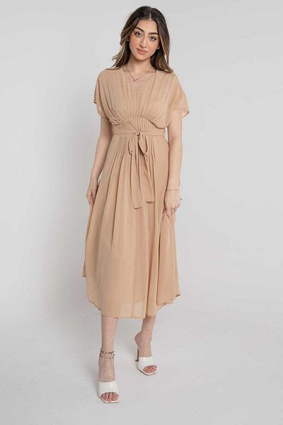 Nichii Women's Solid Midi Dress with Short Open Sleeves