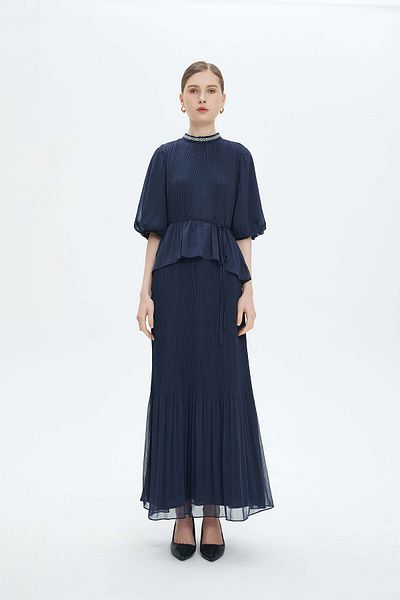 Nichii Short Sleeve Maxi Dress with Embroidered Neckline