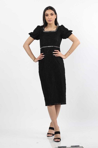 Nichii Square Neck Short Sleeve Midi Dress