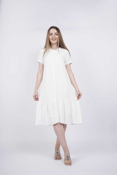 Nichii Women's Ruffled Hem Midi Dress with Short Sleeves