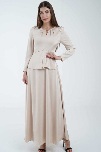 Nichii Women's Solid Maxi Dress with Waist Detail and Long Sleeves