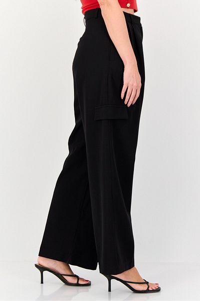 Koton Women Regular Fit Solid Wide Leg Pants, Black
