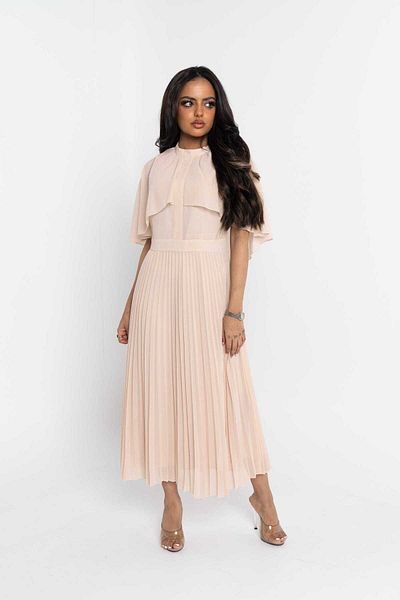 Nichii Pleated Midi Dress with Butterfly Sleeves