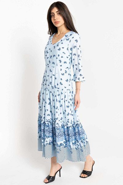 Nichii Women's Midi Dress with Butterfly Print, 3/4 Sleeves