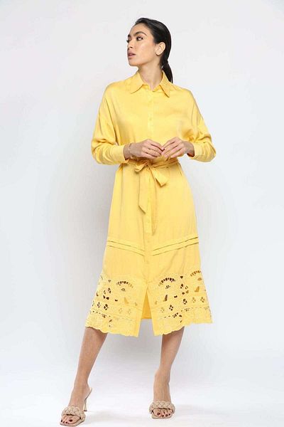 Nichii Women's Open-Front Midi Polyester Dress with Long Sleeves and Buttons