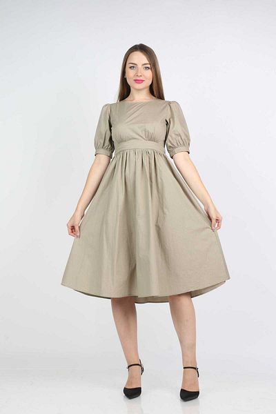 Nichii Women's Midi Dress with Puff Sleeves and Short Sleeves