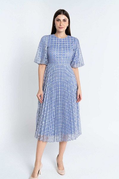 Nichii Women's Short Sleeve Checkered Midi Dress with Waistline