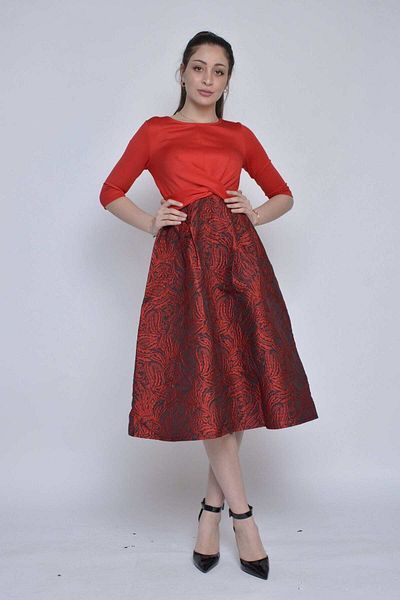 Nichii Women's Midi Polyester Dress with Side Chest Belt