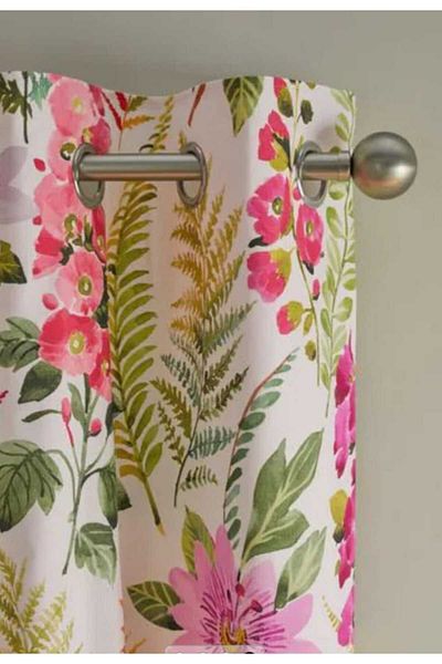 Evcimenhome Rustic Curtain (Lined) Linen Fabric. 230Cmx230Cm Springfuchsia with Eyelets Metal Rings