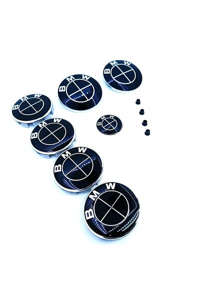 Aftermarket Set embleme compatibile BMW 7 piese + 4 bucse pini, negre full