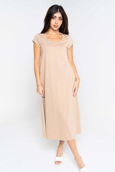 Nichii Women's Short Sleeve Midi Dress with Round Neck