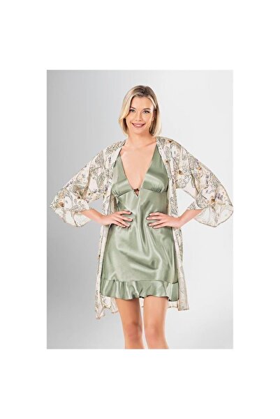 MİRALİVE Marsilyan- 2 Piece Short Dressing Gown Set Patterned