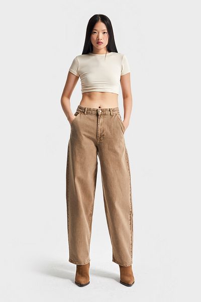 its basic Women's Brown Color 3W5-76 Skater Fit Loose Cut 100% Cotton Inner Size 78cm Denim Jean