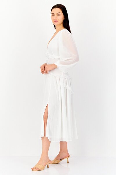 Archive Design Studio Women Textured Casual Midi Dress, White