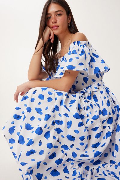 Lovelyİstanbul Patterned Carmen Collar Woven Dress Hfg0004 Byzmavi̇ 38
