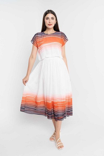 Nichii Women's Short Sleeve Printed Midi Dress with Waistline