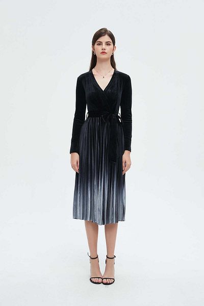 Nichii Women's Long Sleeve Midi Dress with Ribbed Hem