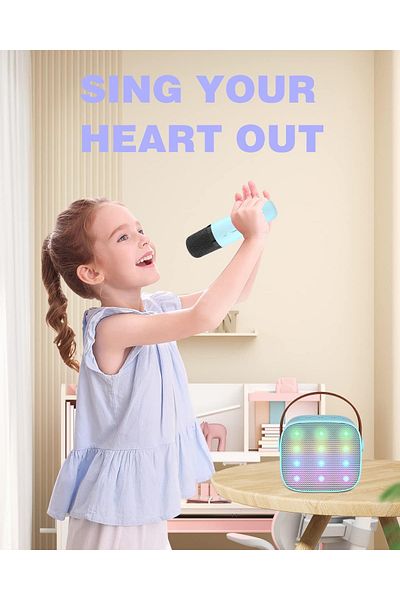 Smart Vibe PartyON™ Kids Karaoke Set with Wireless Microphone, Bluetooth Speaker, LED Lights and Vocal Effects, Blue