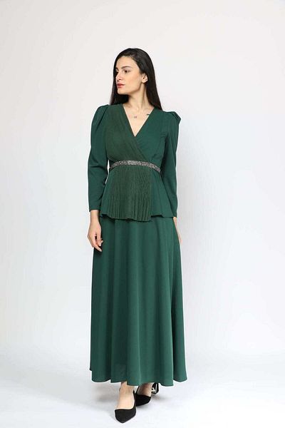 Nichii Long Sleeve Embellished Maxi Dress with Waist Embroidery
